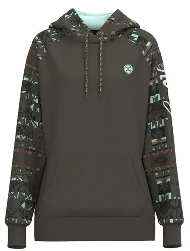 Hooey Women's Brown with Brown & Light Blue Aztec Print "Legendary Hoody" Long Sleeve Pullover