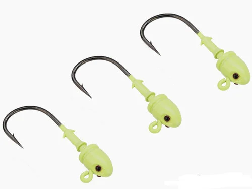 Mustad Bullet Head 3/8 OZ 2X Strong - Pack of 3 (Color: Glow Green UV with Red Eyes / Size 4/0)